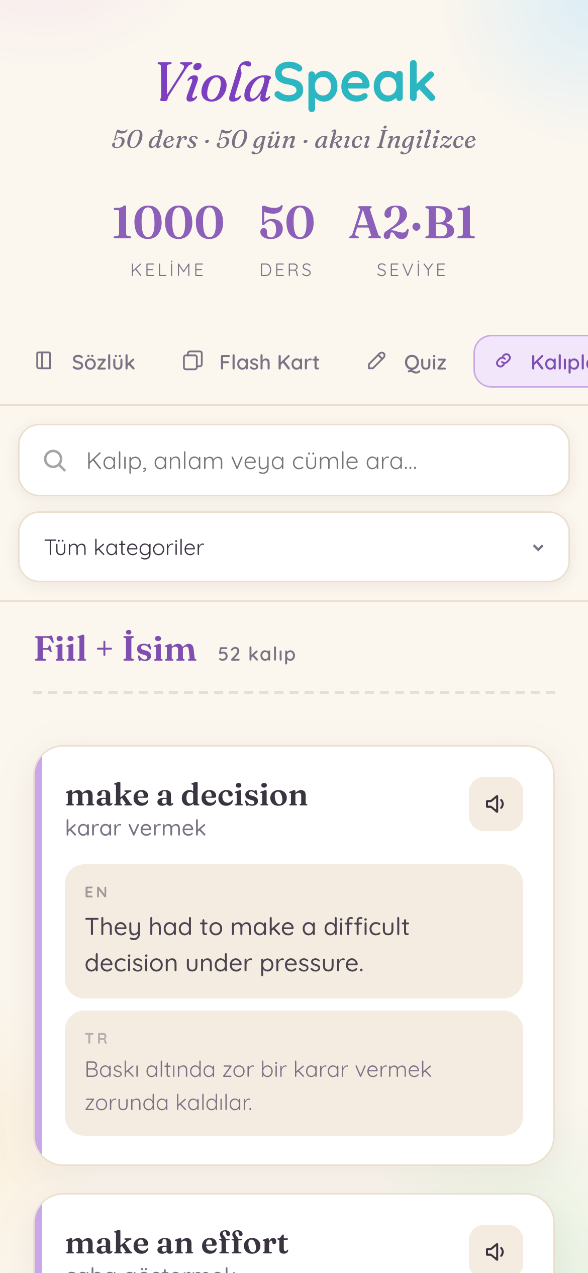 Konuşma kalıpları ekranı